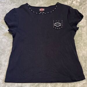 90s Vtg Harley-Davidson Black Tee with Studded Detailing